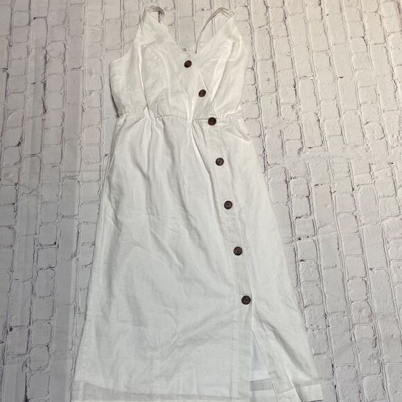 Maurices White Button-Up Linen-Blend Wrap Dress - Picture 2 of 9